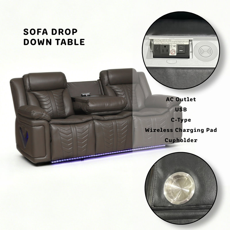 Ensemble de salon inclinable électrique 3 pièces Electra Luxury, Dark Brown