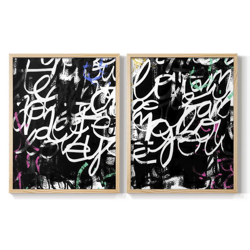 «Graffiti Scribe I», reproduction encadrée de qualité supérieure - prête à être accrochée - aucun clou requis - aucun clou requis