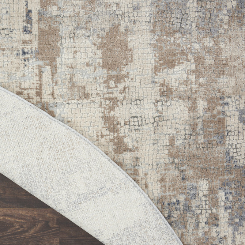 Round Grey and Beige Abstract Synthetic Area Rug