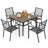 5-piece Patio Outdoor Metal Dining Set With Umbrella Hole and Faux Wood Tabletop