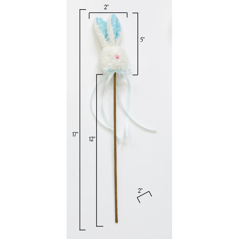 5" Easter Fluffy Bunny Head with Ears on 12" Stem, Set of 6