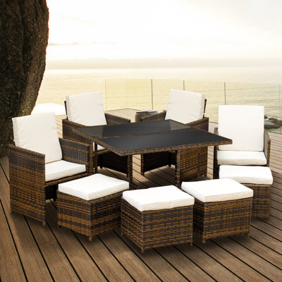 Cube KD Rattan 4-8 Seat Dining Set in Dark Brown