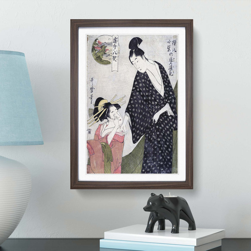 Gompachi Komurasaki by Kitagawa Utamaro - Picture Frame Painting Print, 48cm H x 36cm W x 2cm D, Walnut Framed