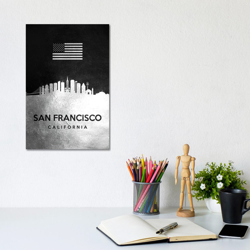 San Francisco California Silver Skyline by Adrian Baldovino - Wrapped Canvas Gallery-Wrapped Canvas Giclée