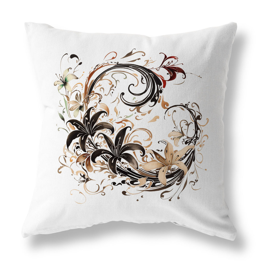 Petal And Swirl Indoor / Outdoor Floral Square Cushion With Filling