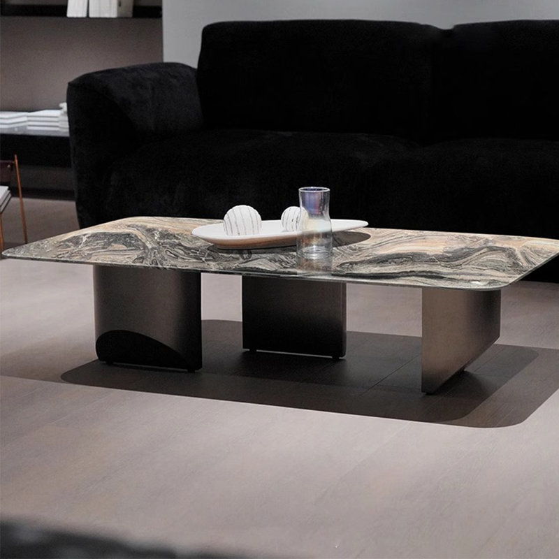 Stainless steel marble floating coffee table, 15" H x 47.2" L x 23.6" W