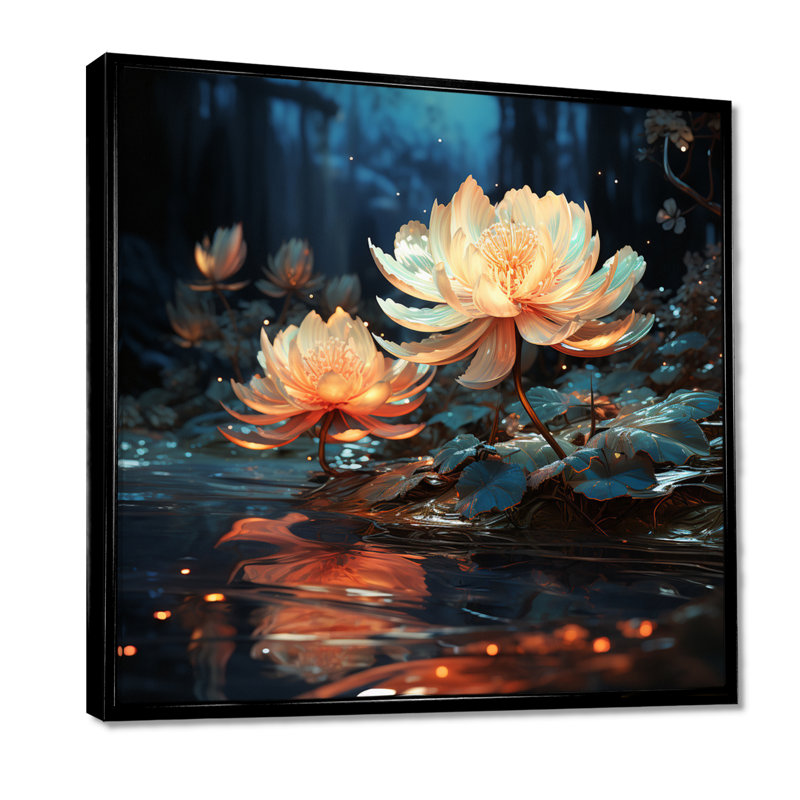 Rowlands - décoration murale Lotus, Cadre flottant noir, bois massif, H 16 po x l 16 po