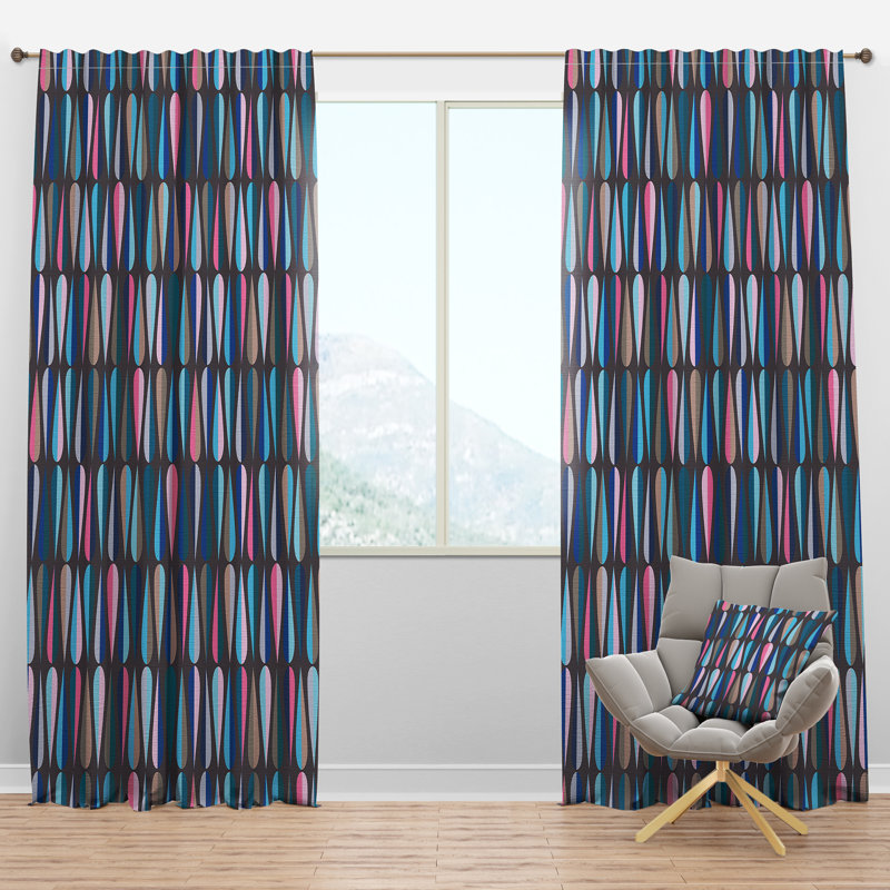 Retro Abstract Drops V - Mid-Century Curtain - Velvet Room darkening - 1 panel, 52"W x 90"L, Teal