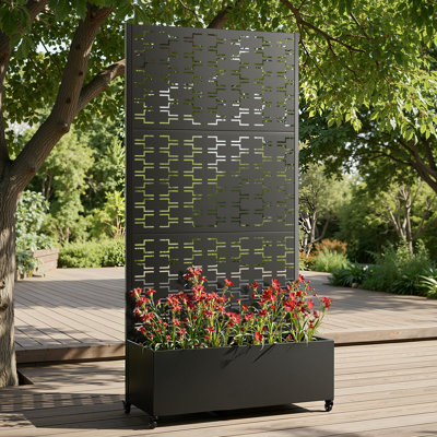 Lit de jardin surélevé avec treillis sur roulettes - Boîte à fleurs polyvalente en métal avec treillis, boîtes à fleurs multi-styles avec écran d'intimité en treillis pour patio et jardin