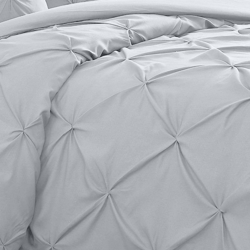  Luxurious Microfiber Pintuck Design Duvet Cover With Pillowcases , Silver, King Duvet Cover + 2 Standard Pillowcases