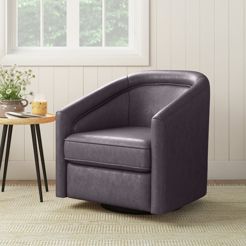 Kiersten Faux Leather Swivel Barrel Chair, Pebble Charcoal Faux Leather
