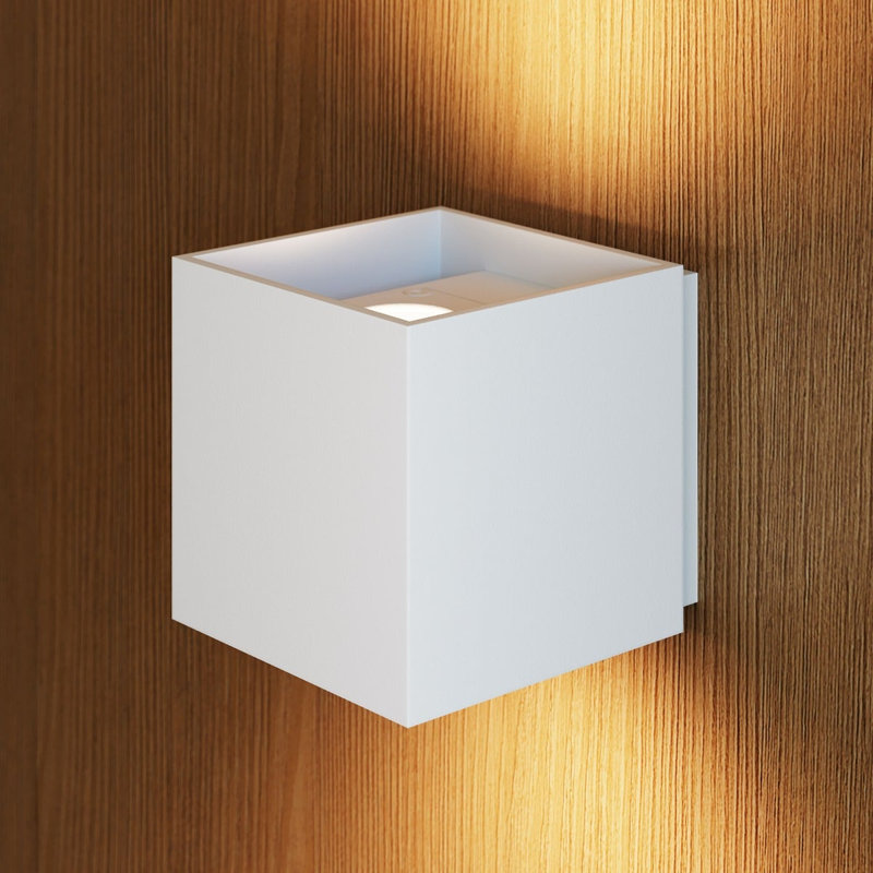 Qube Aluminium LED Flush Mounted Sconce, Textured White, 3.25" H x 3.25" W x 3.5" D
