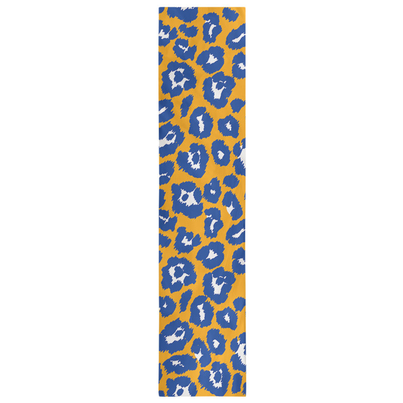 Animal Print Table Runner, 90" x 16", Gold/Blue