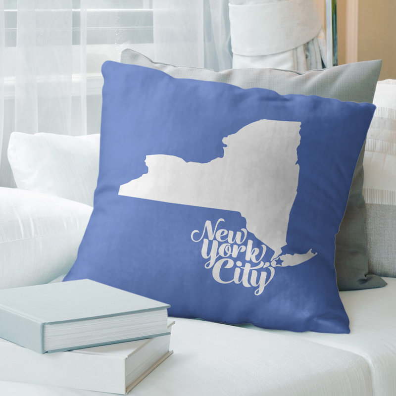 Coussin en lin nevada, Bleu, 18 po x 18 po, New York