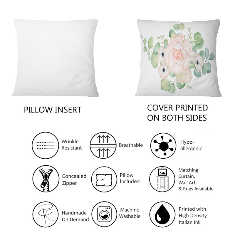 Bouquet de fleurs et de feuilles d'eucalyptus II - Coussin décoratif traditionnel imprimé 1