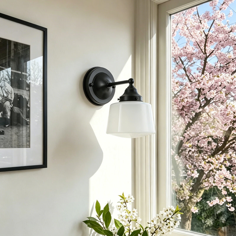 Applique murale en verre 1 lumière, Noir mat