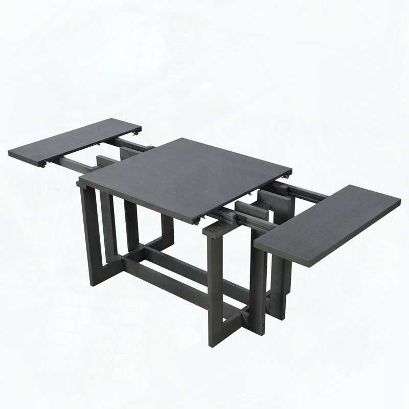 Rustic Extendable Dining Table Trestle Kitchen Table With Leaf, Gray