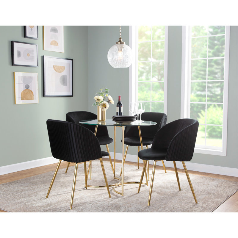 Terrance 18.5" Velvet Upholstered Parson Chairs with Pattern Seat Back, Black Pleated Velvet