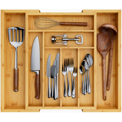 Luzius Bamboo Adjustable Expandable 8 Slot Flatware Drawer Organizer Silverware Organizer for Kitchen Utensils