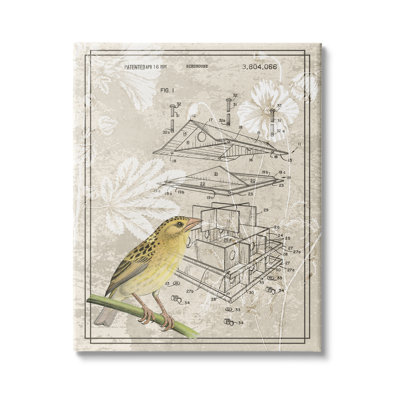 Maison d'oiseaux, motif de forêt brevetée jaune canari par Daphne Polselli
