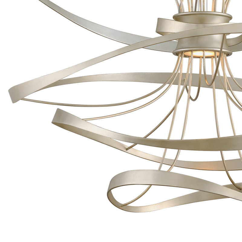 Calligraphy 2 - Light Unique Geometric LED Chandelier, 38.5" H x 42" W x 42" D, Silver Leaf with Polished Stainless Accents