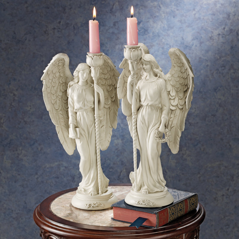 Angels 2 Piece Polyresin Tabletop Candlestick Set