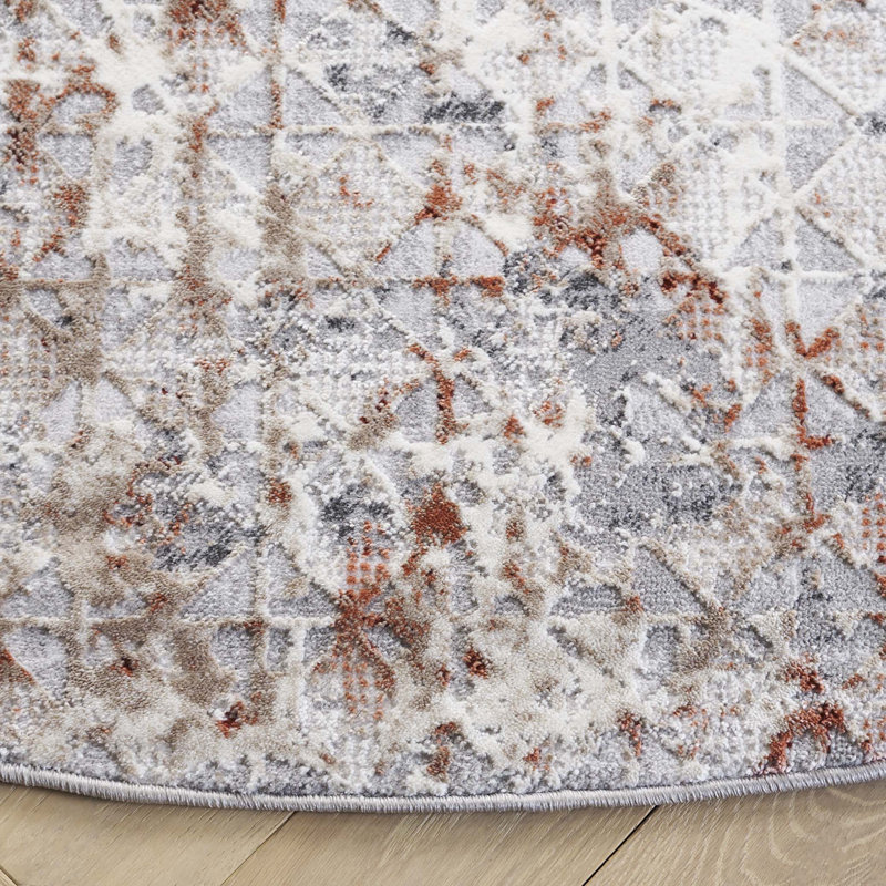 Tapis rouille / gris Vogue 154, Rond 6 pi 7 po