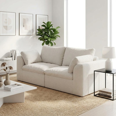 78.8" L Plush Sofa with High-Elastic Foam and White Linen Fabric