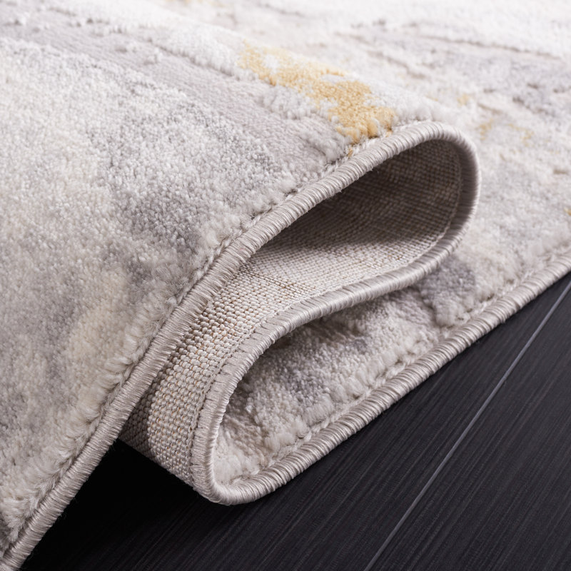 Gray and Beige Abstract Hand-Knotted Synthetic Area Rug