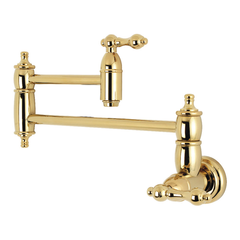 Kingston Brass Restoration Two-Handle 1-Hole Wall Mount Pot Filler Faucet, Polished Brass