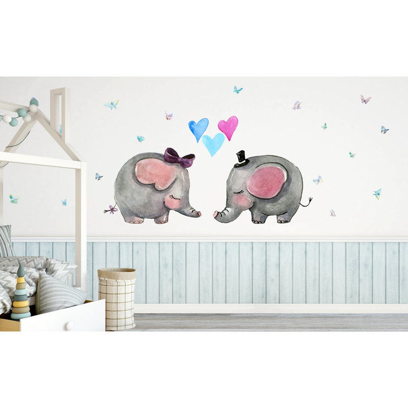 Caricature de papier peint texturé amovible Éléphant «Little Love», l 204 po x L 114 po