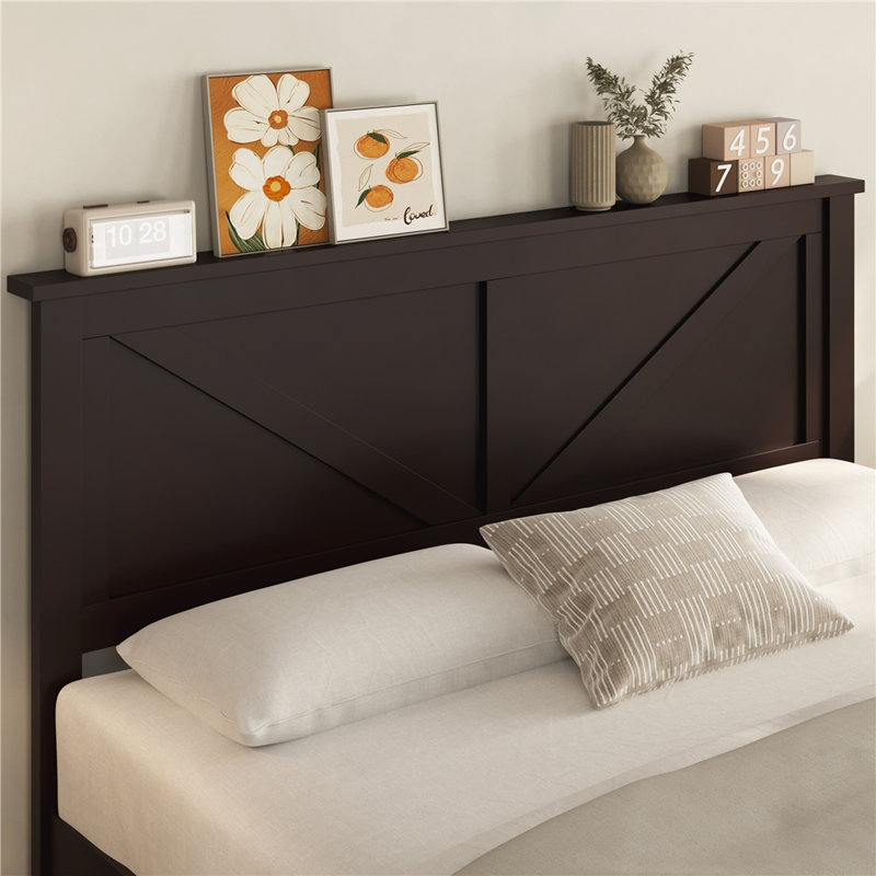 Wooden Bed Frame with Headboard, Queen, Espresso