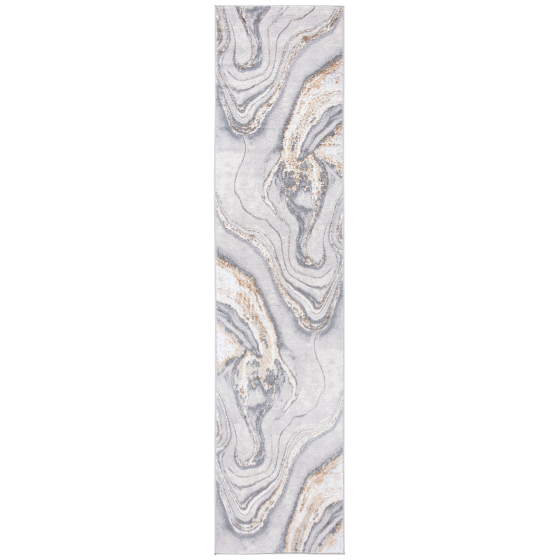 Tapis abstrait gris / or / blanc Katelin, Tapis de couloir 2 pi 2 po x 8 pi