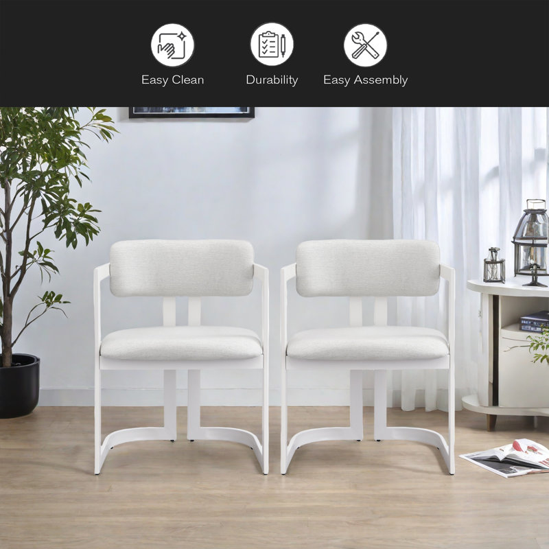 Ensemble de 2 chaises rembourrées en tissu, Blanc