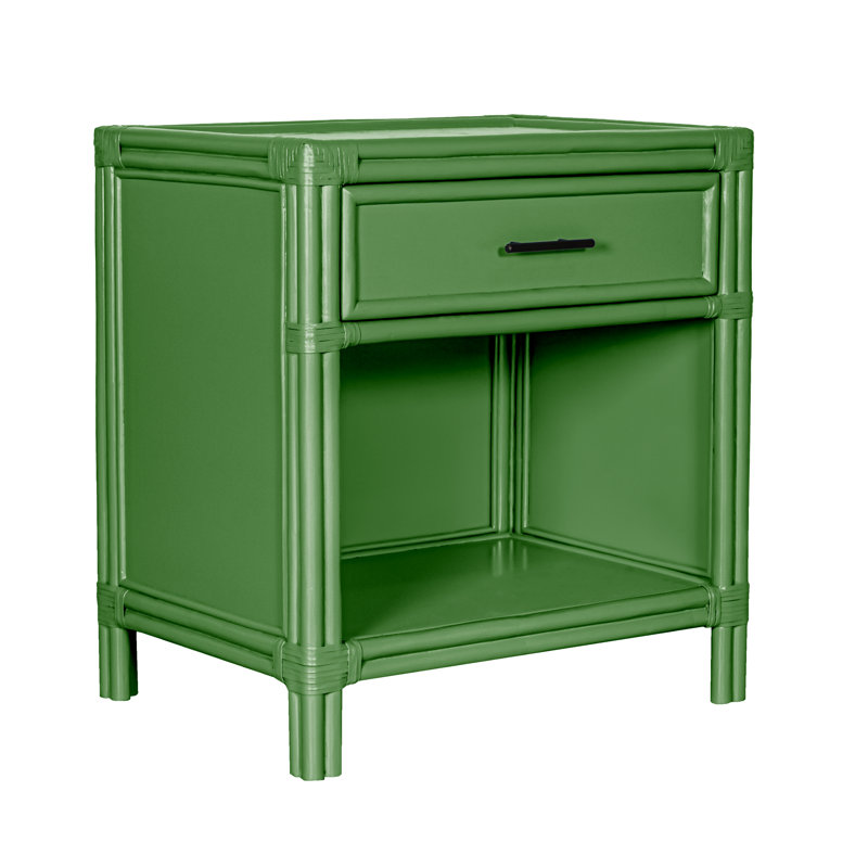Clara Collection 1 - Drawer Rattan Nightstand, Bright Green