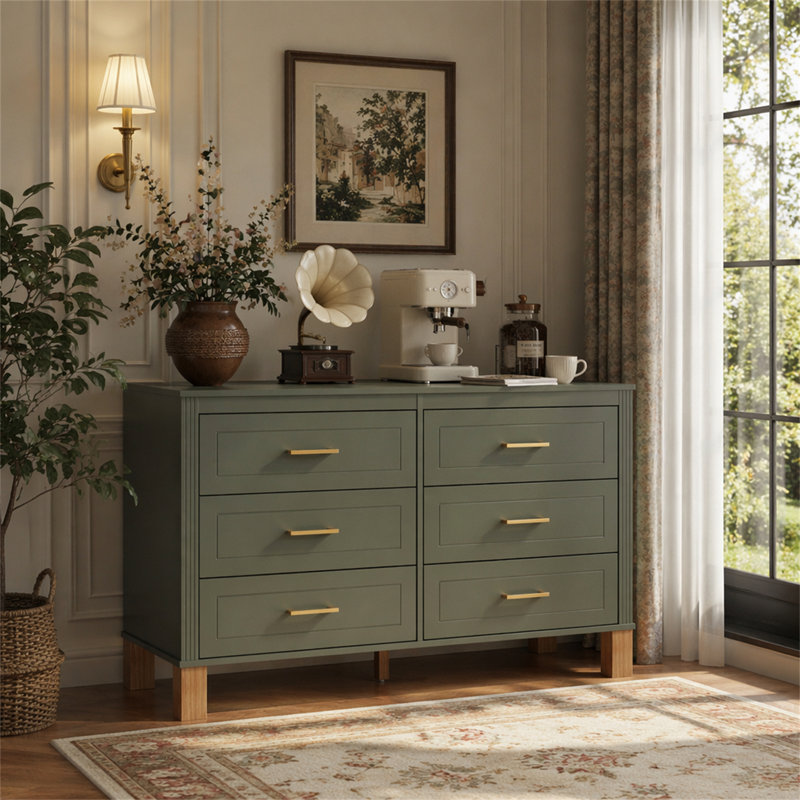 Commode double 6 tiroirs, Olive