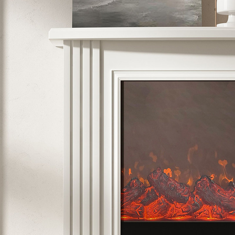 Beige Solid Wood Electric Fireplace