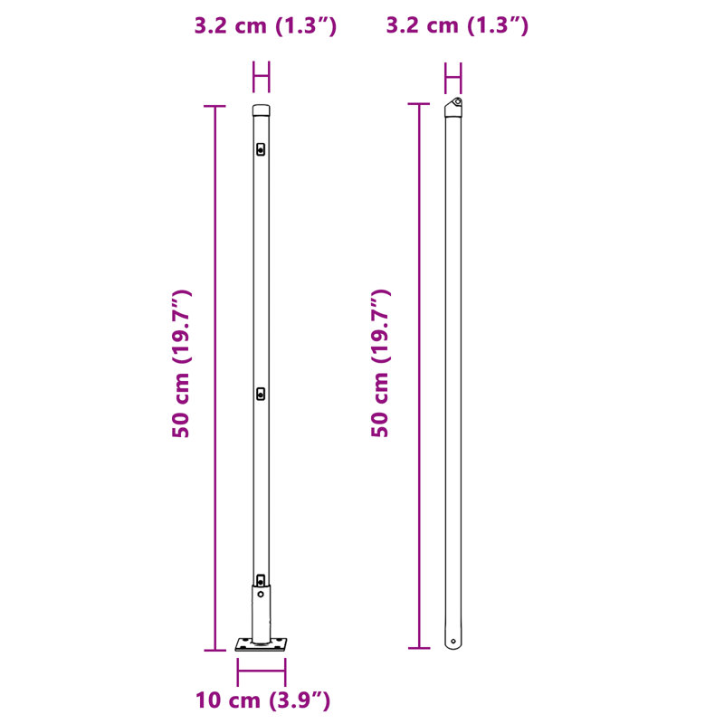 Vidaxl Fence Posts With Base Plates 26 Pcs Diameter32mm Galvanised Steel, Silver, 50cm H x 3.2cm W