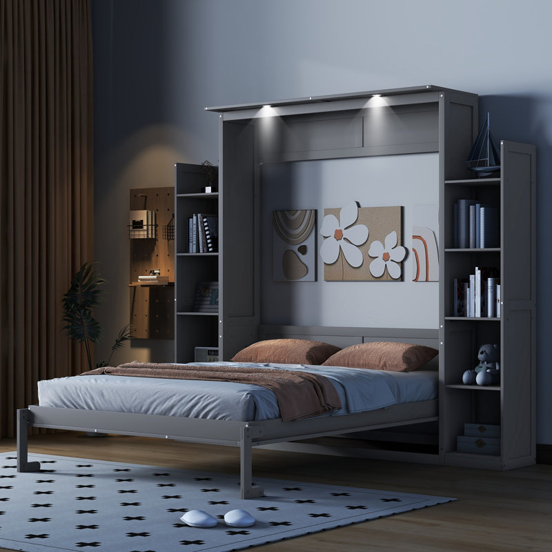 Grand lit escamotable mural avec tablettes et lumières DEL, gris (OLD SKU: LP000695AAE), Gris