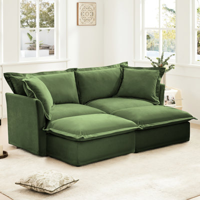 Canapé-lit 2 places avec housse avec 2 repose-pieds, canapé-lit convertible pour cinéma maison et salon, idéal pour la détente et le divertissement