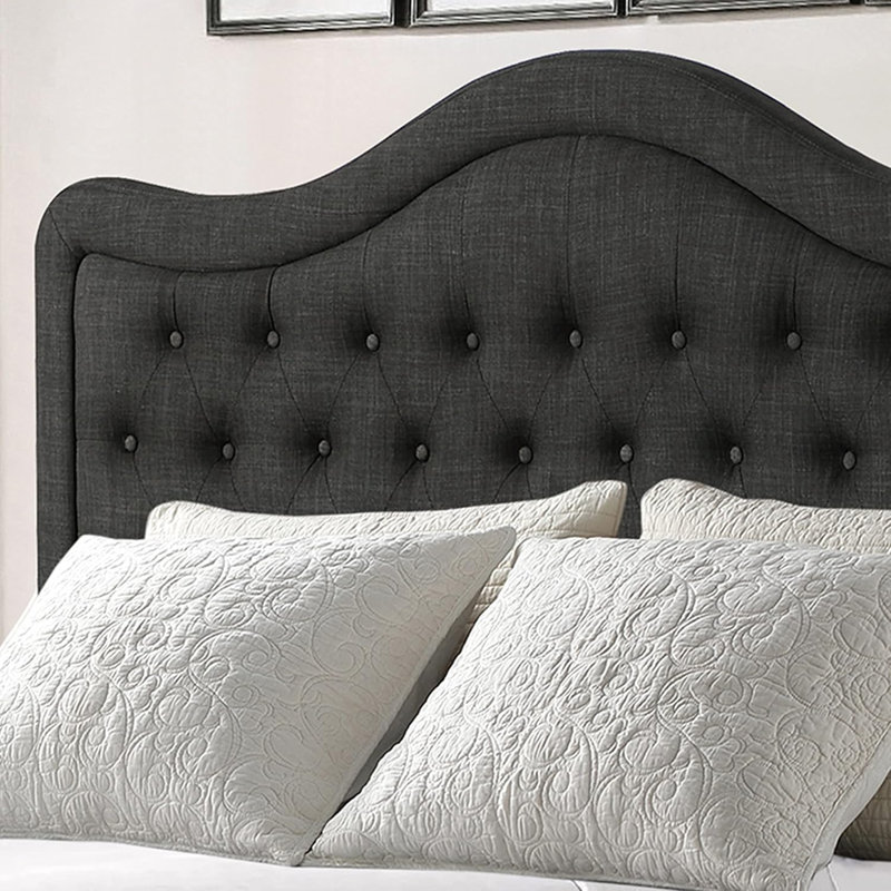 Adjustable Headboard with Fine Linen Upholstery and Button Tufting for Bedroom, Black, King