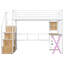 Lit mezzanine en métal avec poste de travail intégré, garde-robe, escalier de rangement et DEL-344443464