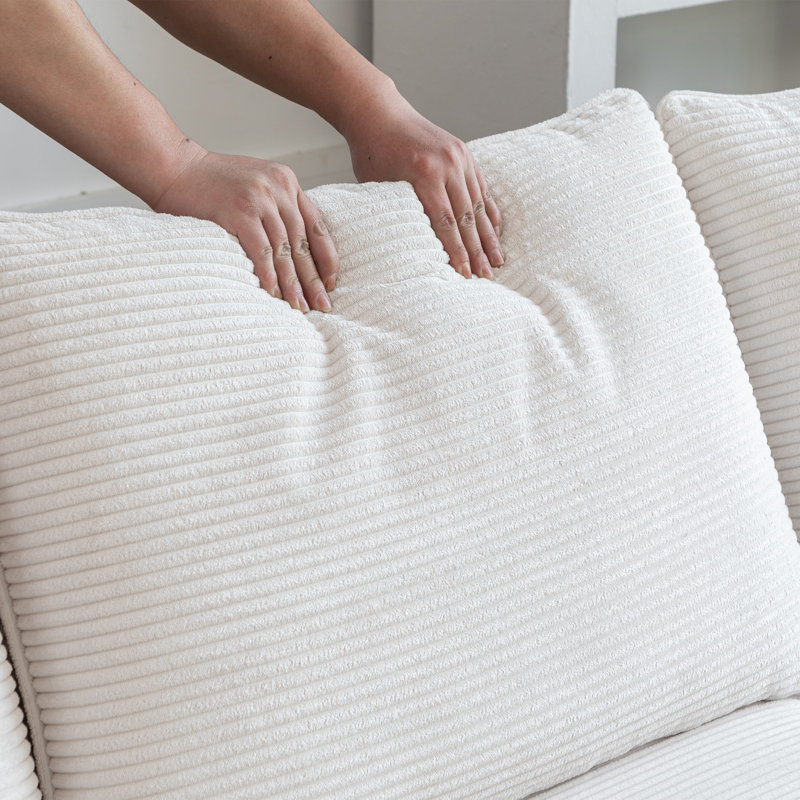 Canapé modulaire avec repose-pieds Hepworth Dejohn, Velours côtelé blanc, H 36 po x l 95,5 po x P 62,5 po
