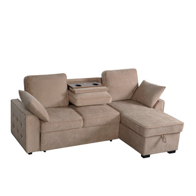 Multi - Functional Sectional Sofa Ensemble Featuring A Removable Cup Holder Tray, Storage - Integrated Chaise And Adjustable Backrests