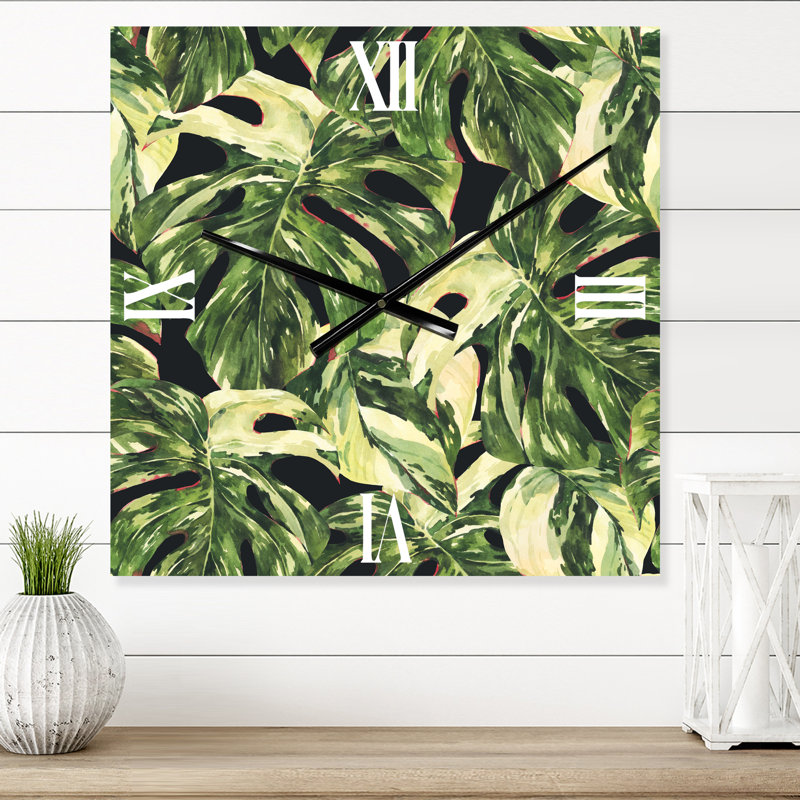 Natural Leaves Exotic on Dark II - Tropical Wall Clock, Extra Large