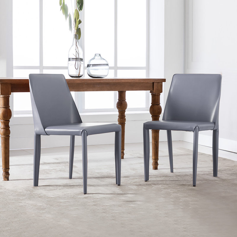 Alycen Genuine Leather Upholstered Dining Chair, Grey