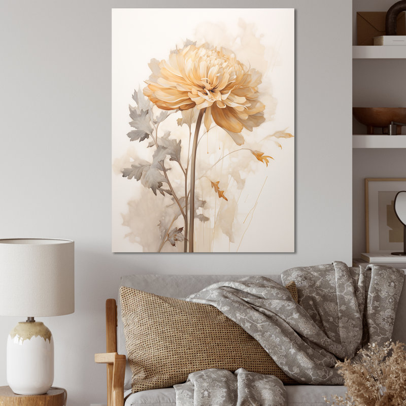 Rêves de souci beige sur toile, Toile tendue, H 44 po x l 34 po x P 1,5 po