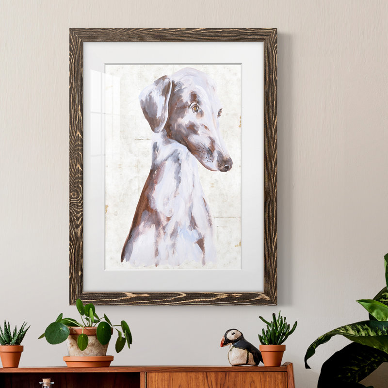 Sitting Dog II Premium encadré mat - prêt à être suspendu, H 24 po x l 20 po x P 1 po, Cadre noyer