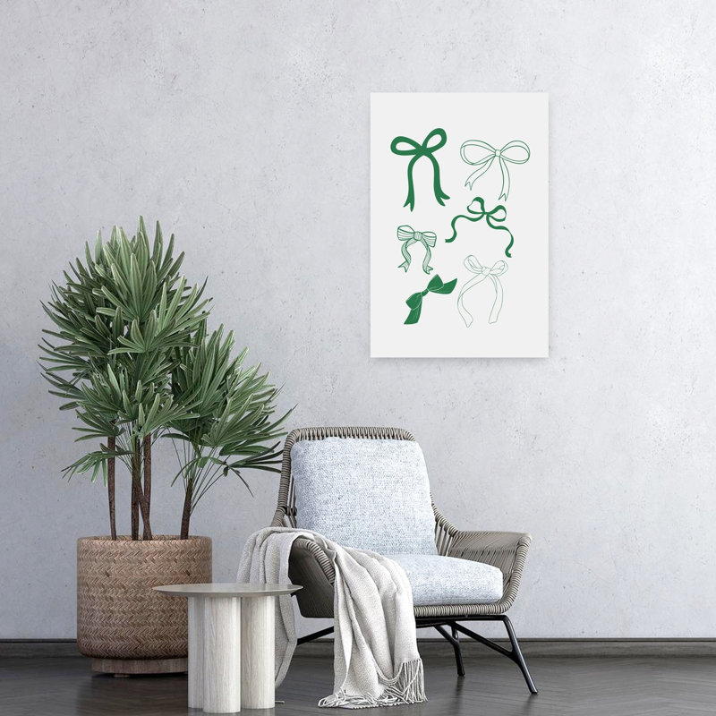«Elegant Green Bows», impression murale abstraite contemporaine, 24" H x 16" W