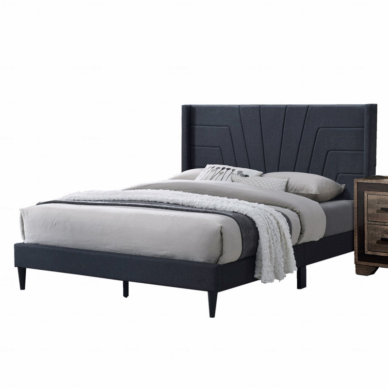 Grand lit, tête de lit tapissier en tissu de chambre à coucher 1 pièce, Gris anthracite